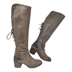 FREEBIRD Boots Womans 7 COAL Leather Stone Handcrafted Western Bohemian Brown